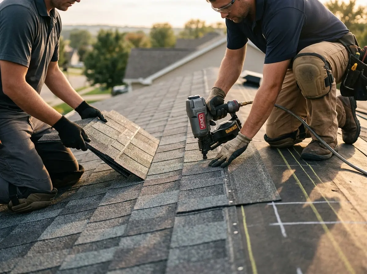 Professional roofer working on a residential roof in Glasgow